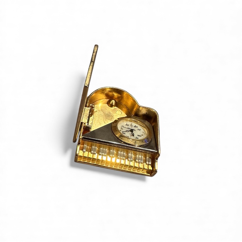 Gold Piano Shaped Miniature Gold Tone Clock